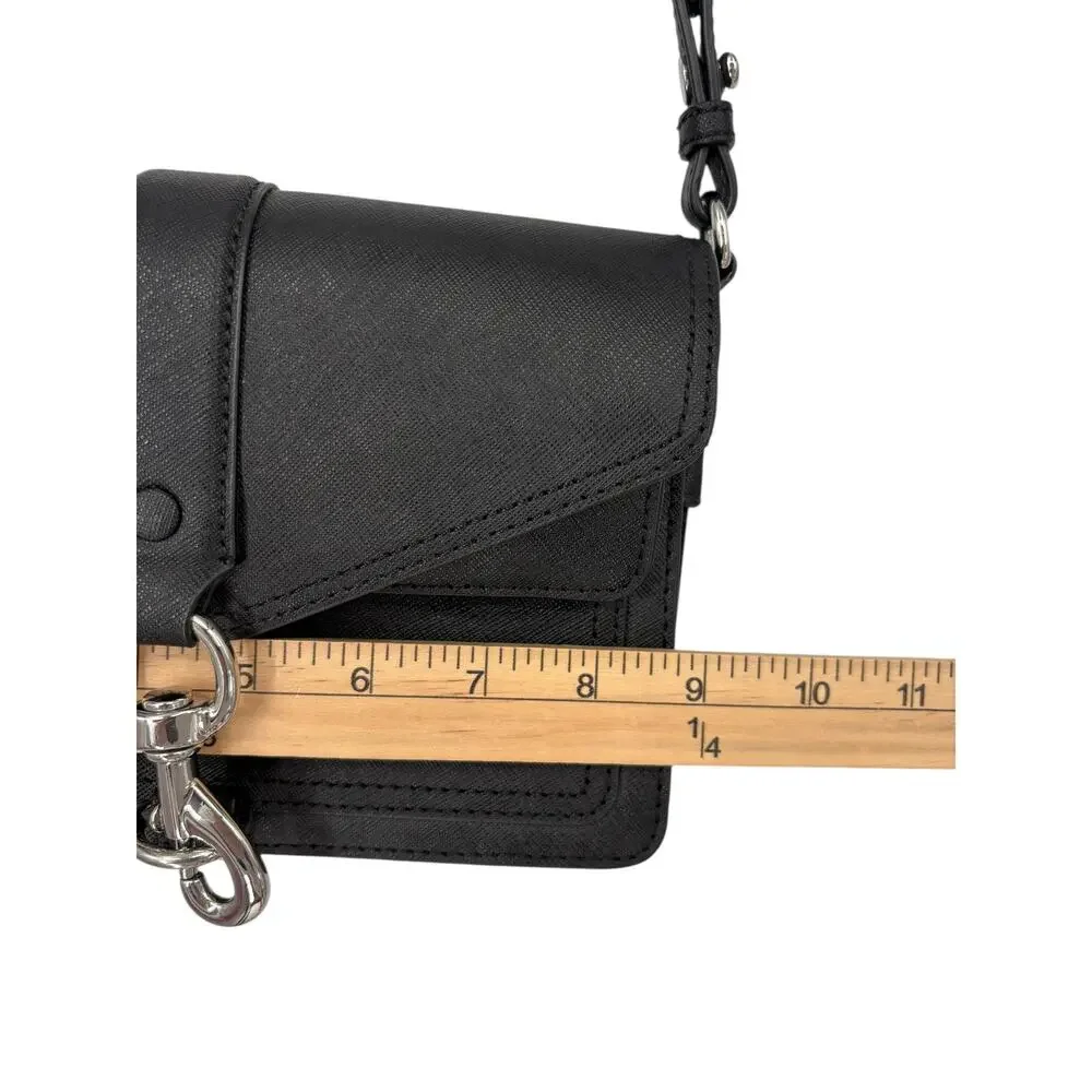 Rebecca Minkoff Hudson Moto Mini Crossbody Bag Black Saffiano Leather Bikercore